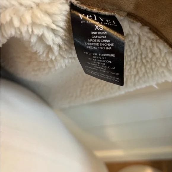 Velvet by Graham & Spencer Tan and Cream Teddy Jacket with Waterfall Collar - Picture 7 of 8